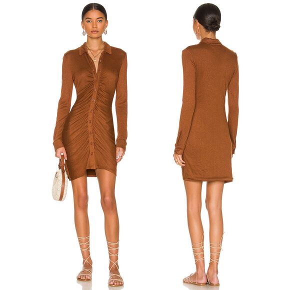 L*Space Womens Scarlett Dress Ruched Bodycon Mini Spice Bronze Shimmer Sz Medium - Picture 1 of 7